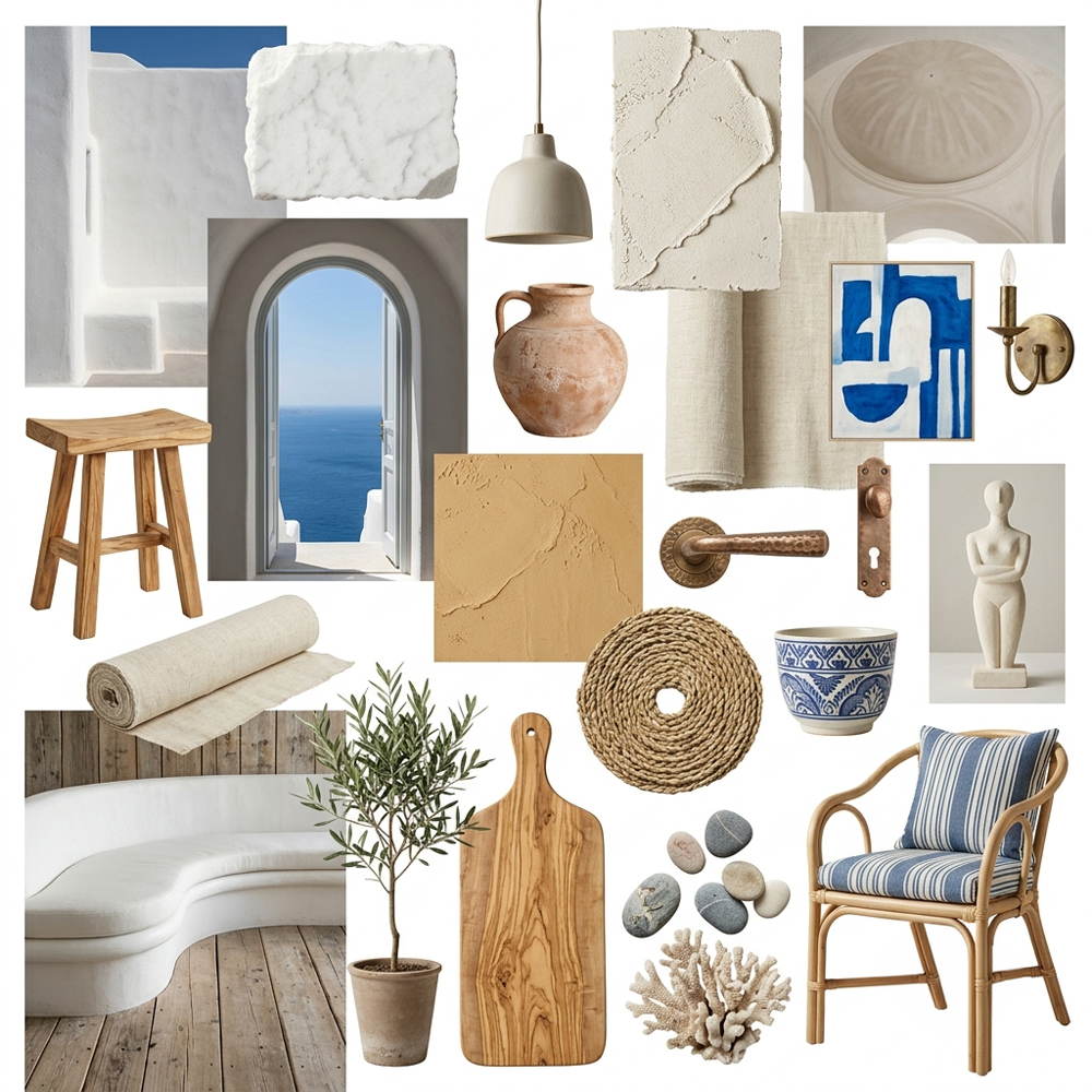 Santorini Coastal interior design theme — Greece
