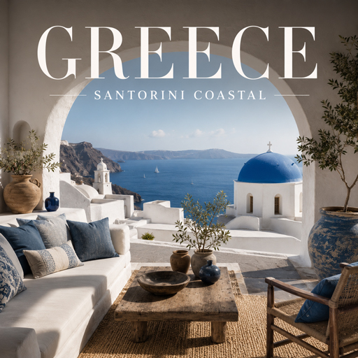 Santorini Coastal — Greece interior design theme